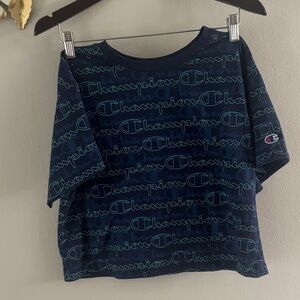 Champion Navy Tee with Red and Teal Logo